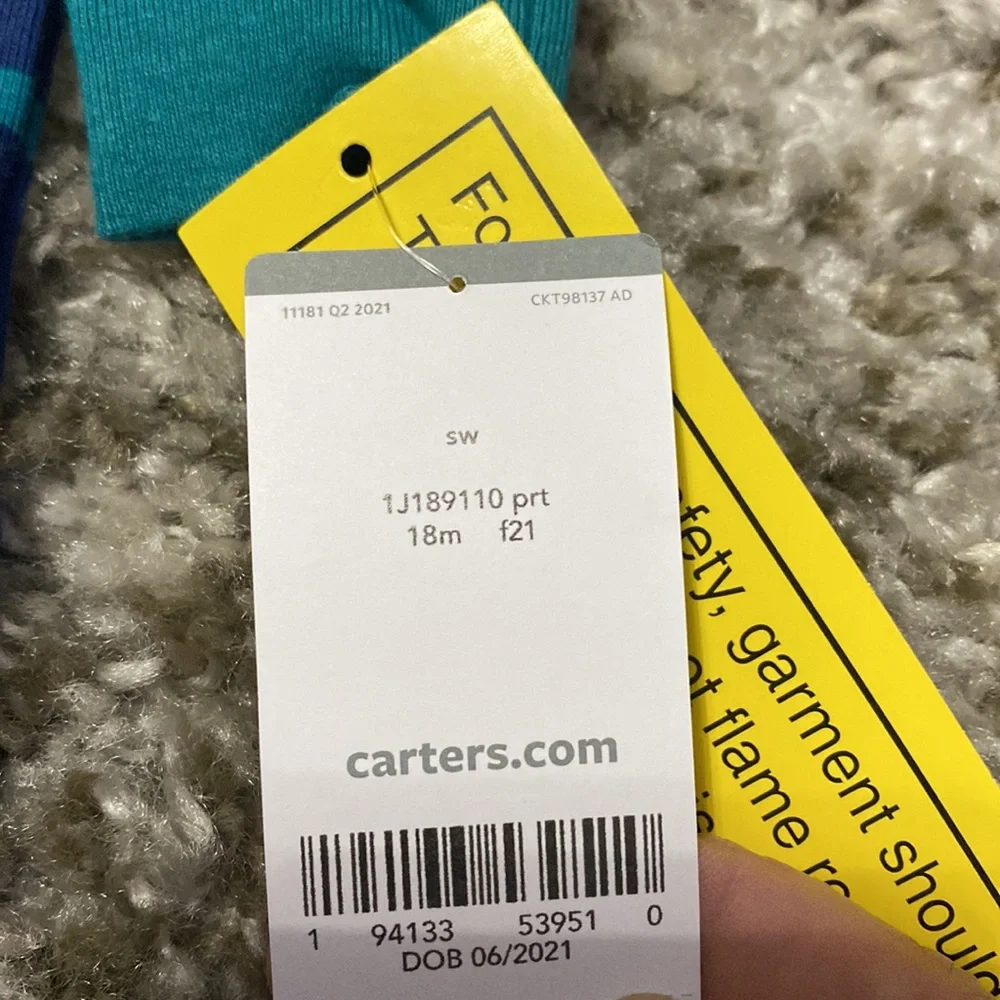 Carters Baby Boy Blue Striped Sloth Fleece Footed Pajamas Sleeper Zip Up 18M